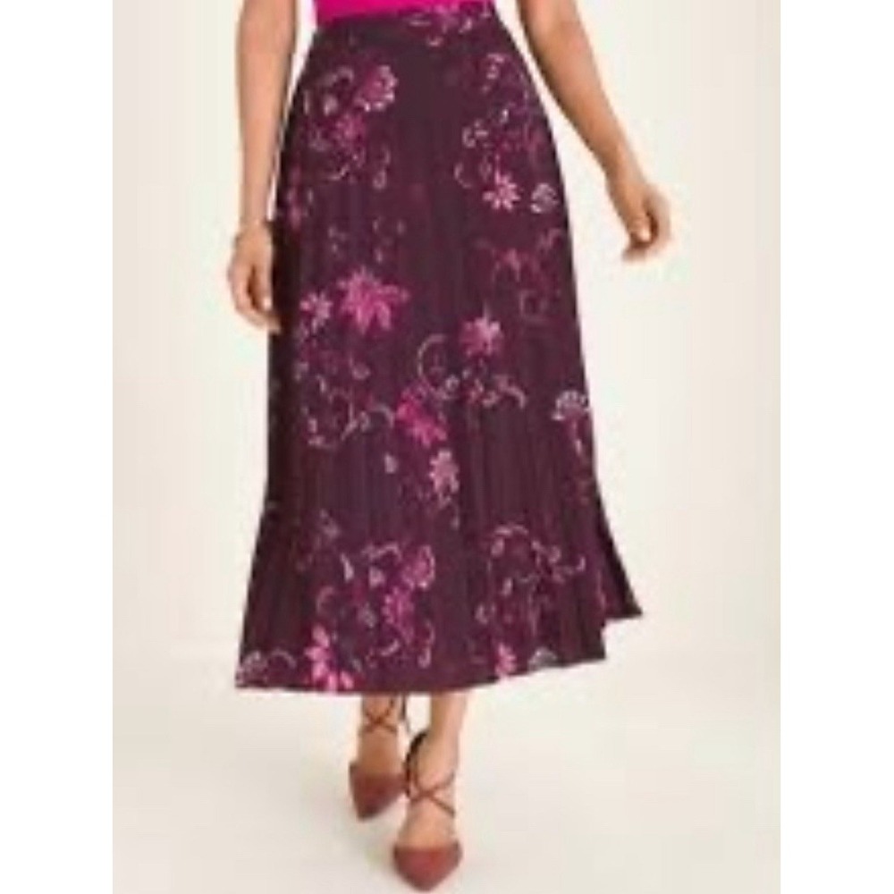 Chico's Plum Paisley Chiffon Floral Pleated Fashion Maxi‎ Skirt Chicos 00 XS - Picture 11 of 11